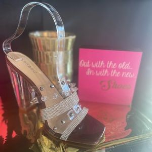 “SLASH-10” BROWN Rhinestone/Stud Mule Heels